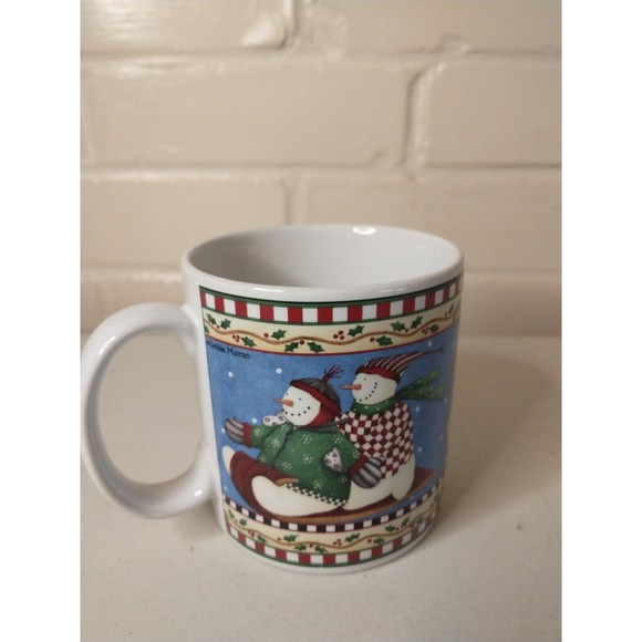 Jolly Snowmen Mugs Debbie Mumm Sakura  2000 Set Of 4 - Picture 4 of 13